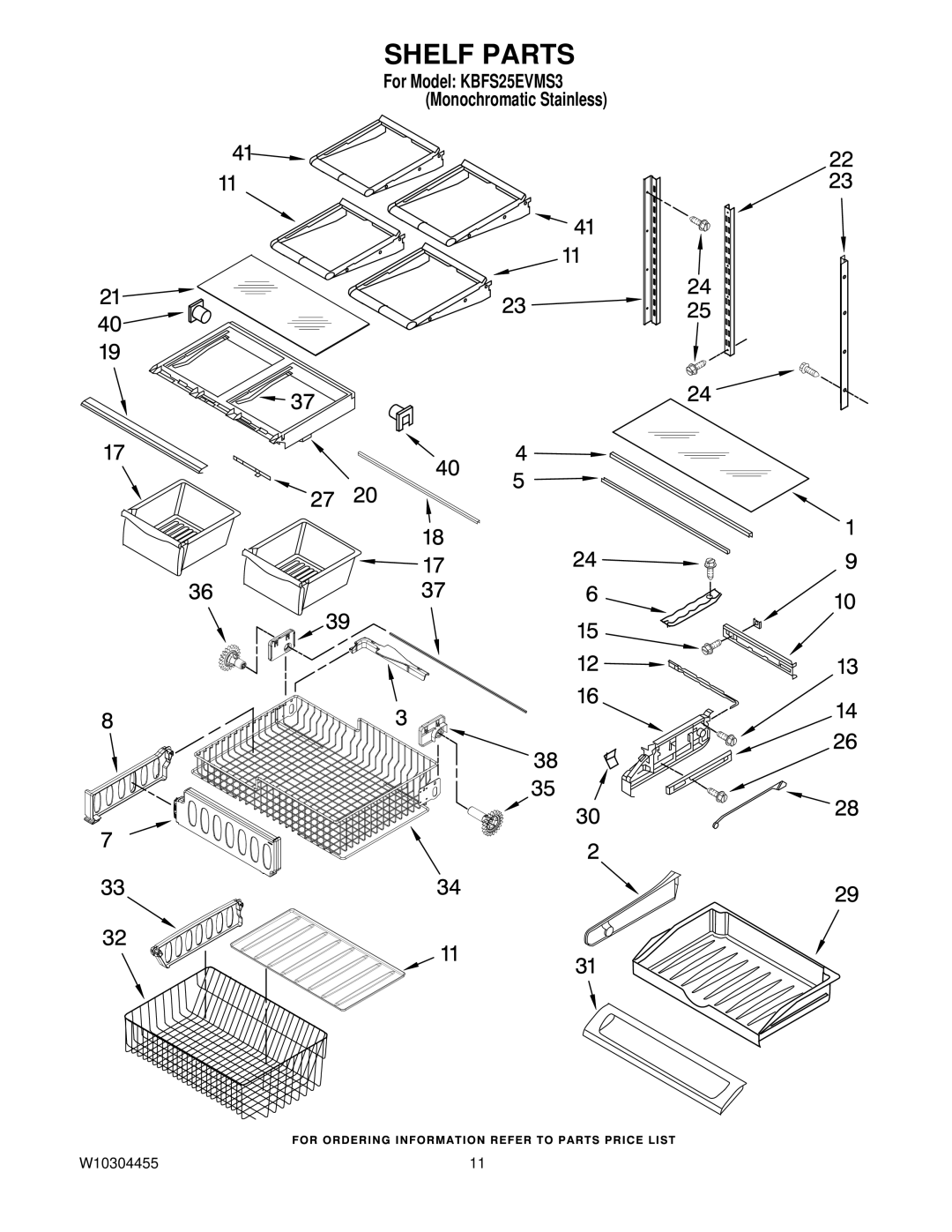 KitchenAid KBFS25EVMS3 manual Shelf Parts 