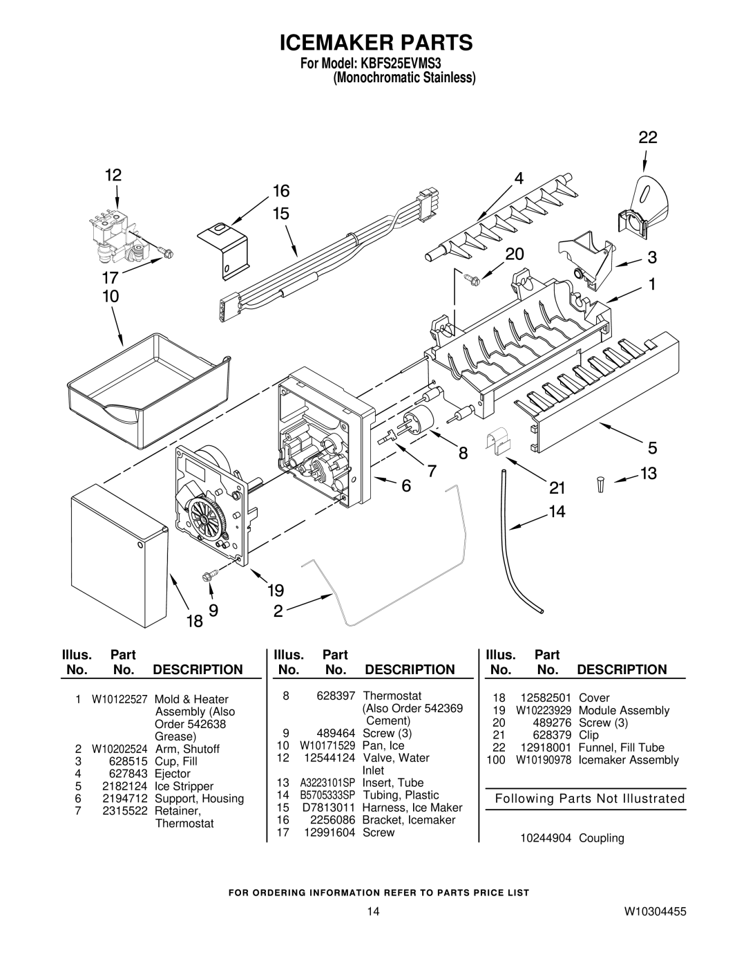 KitchenAid KBFS25EVMS3 manual Icemaker Parts 