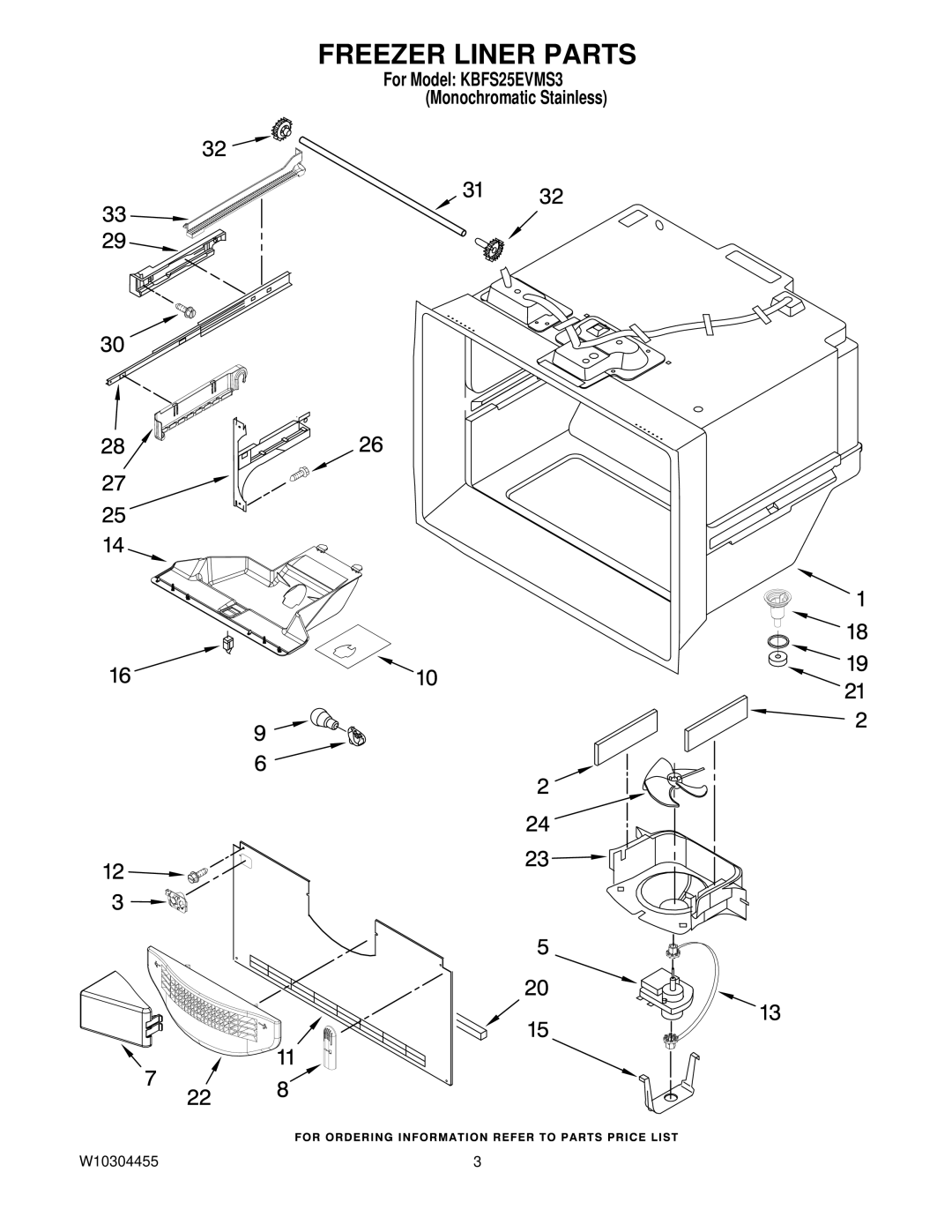 KitchenAid KBFS25EVMS3 manual Freezer Liner Parts 