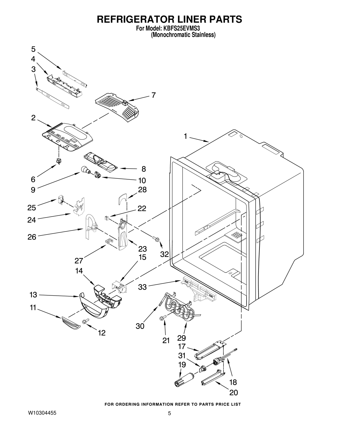 KitchenAid KBFS25EVMS3 manual Refrigerator Liner Parts 