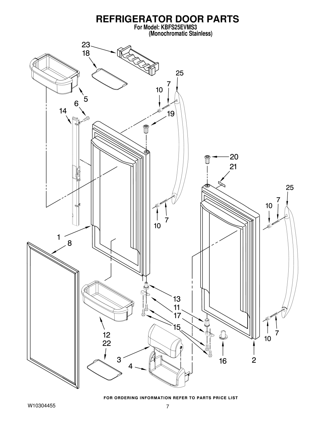 KitchenAid KBFS25EVMS3 manual Refrigerator Door Parts 