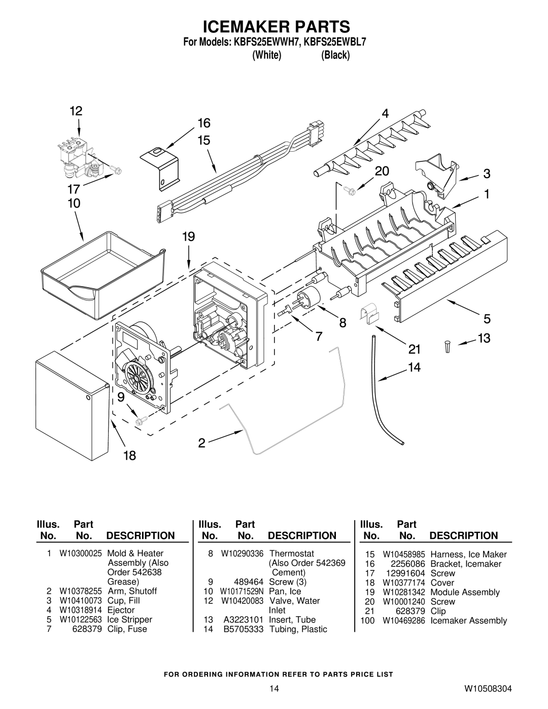 KitchenAid KBFS25EWBL7, KBFs25EWWH7 manual Icemaker Parts 