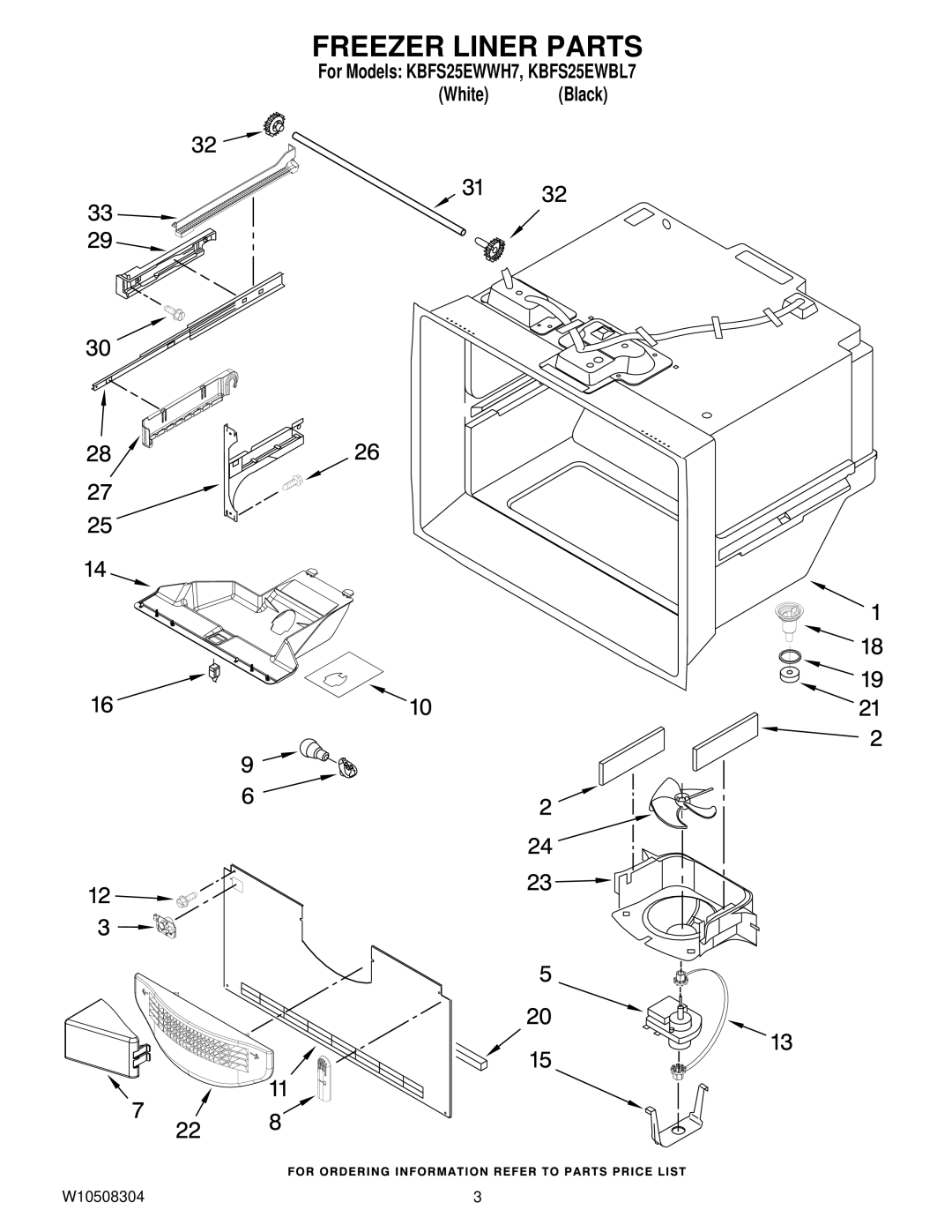 KitchenAid KBFs25EWWH7, KBFS25EWBL7 manual Freezer Liner Parts 