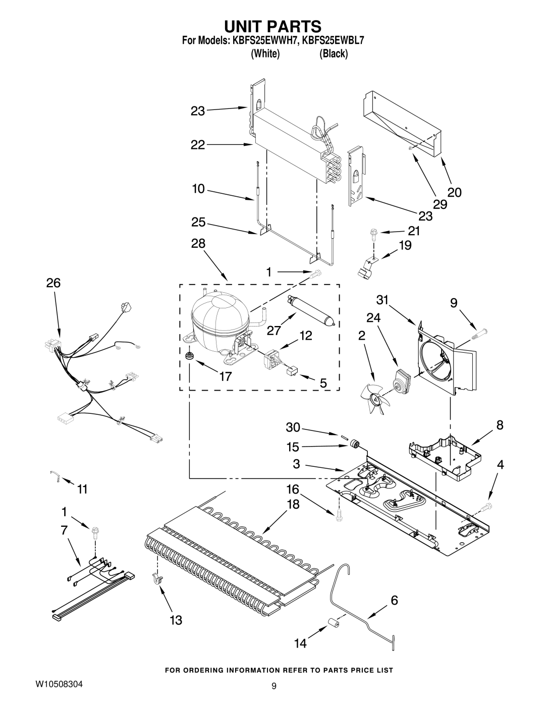 KitchenAid KBFs25EWWH7, KBFS25EWBL7 manual Unit Parts 