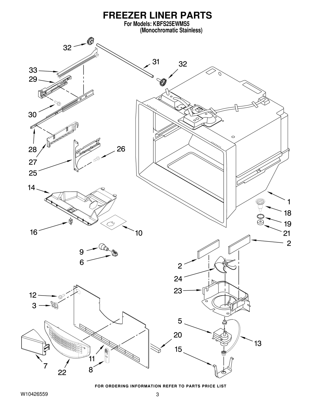 KitchenAid KBFS25EWMS5 manual Freezer Liner Parts 