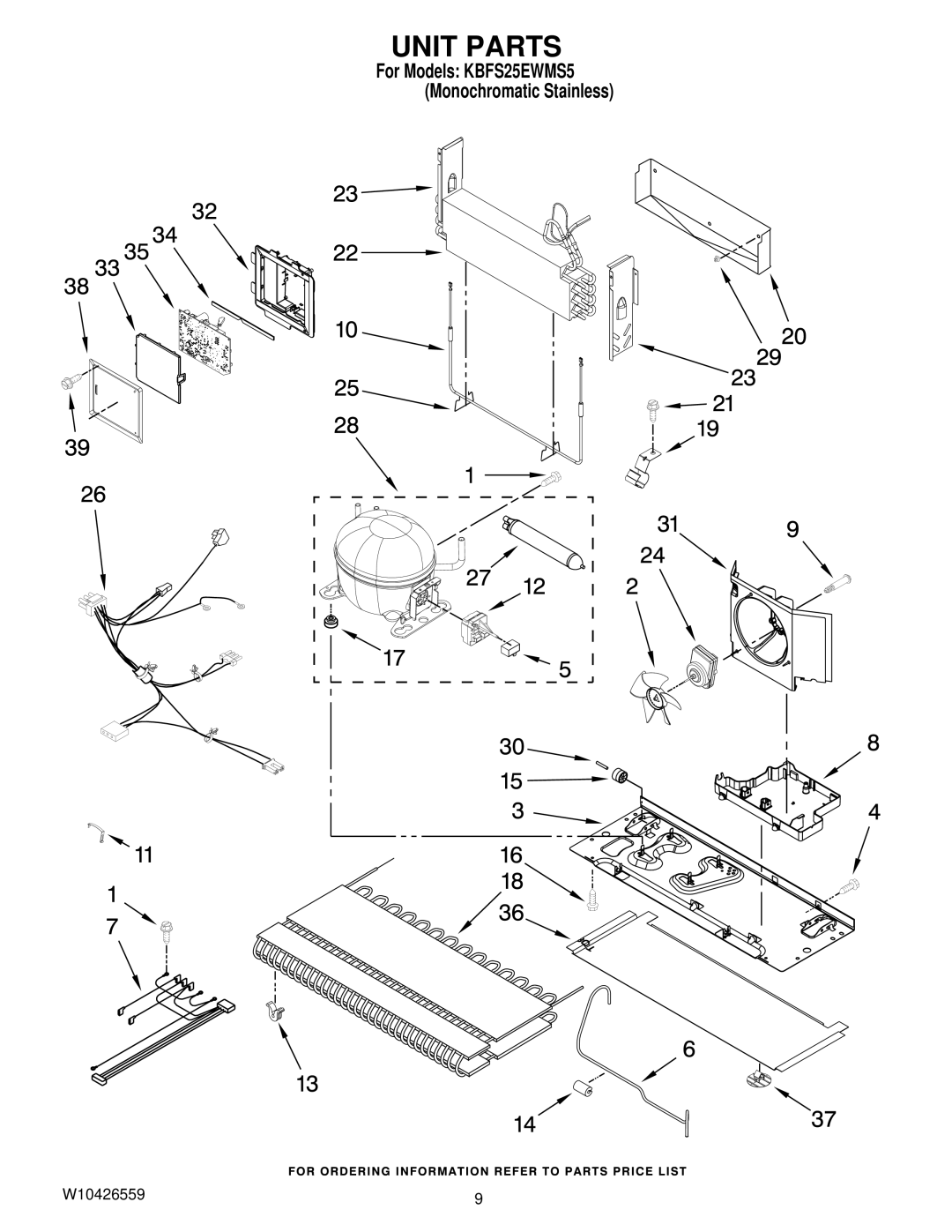 KitchenAid KBFS25EWMS5 manual Unit Parts 