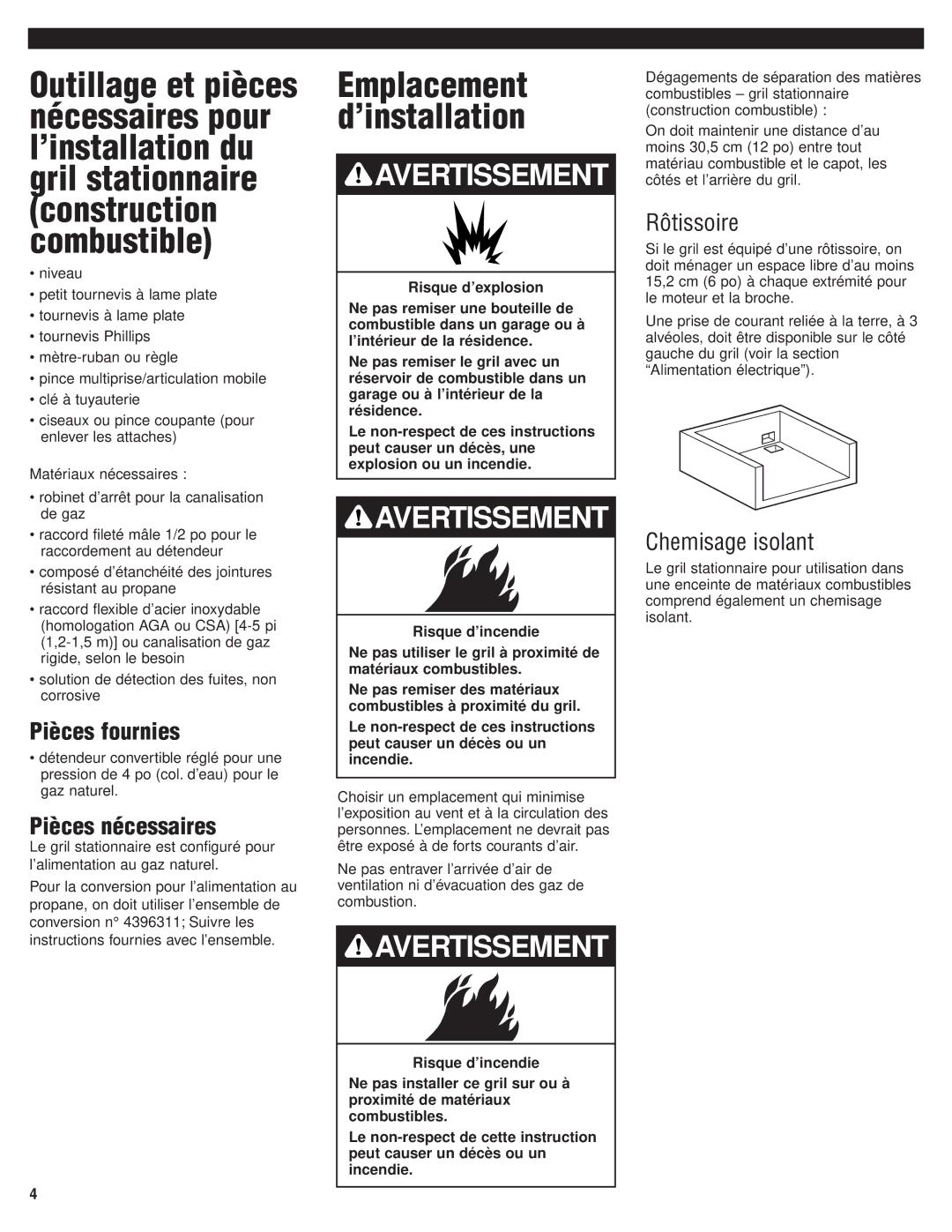 KitchenAid KBGS364PSS, KBGS274PSS, KBGS292PSS installation instructions Pièces fournies, Pièces nécessaires 