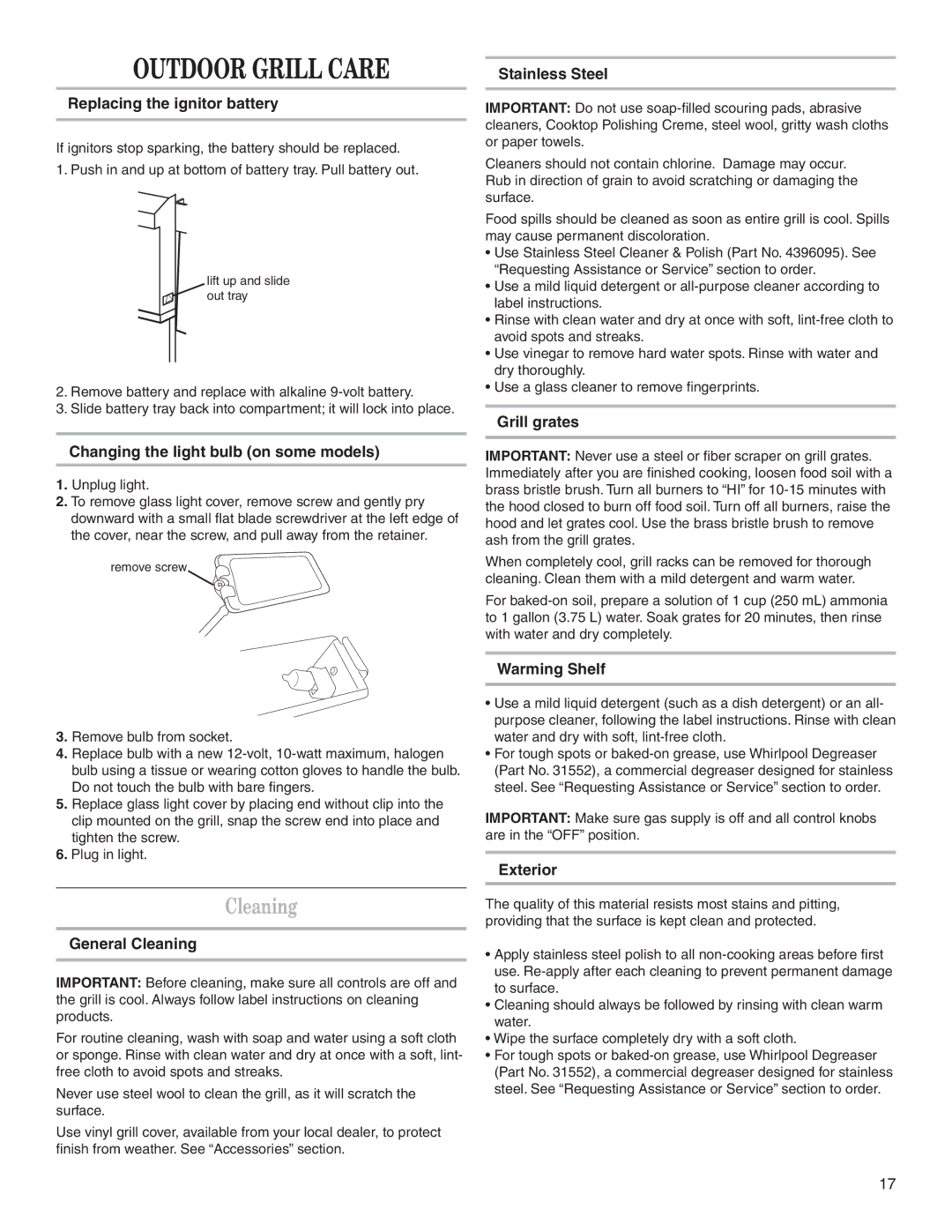 KitchenAid KBGS274SSS0 installation instructions Cleaning 