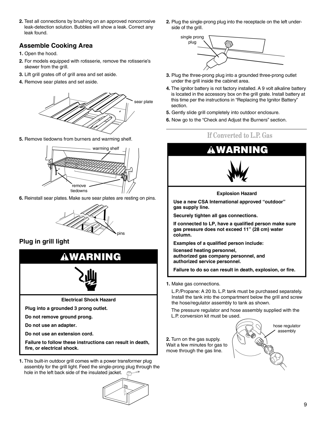 KitchenAid KBGS274SSS0 installation instructions If Converted to L.P. Gas, Assemble Cooking Area 