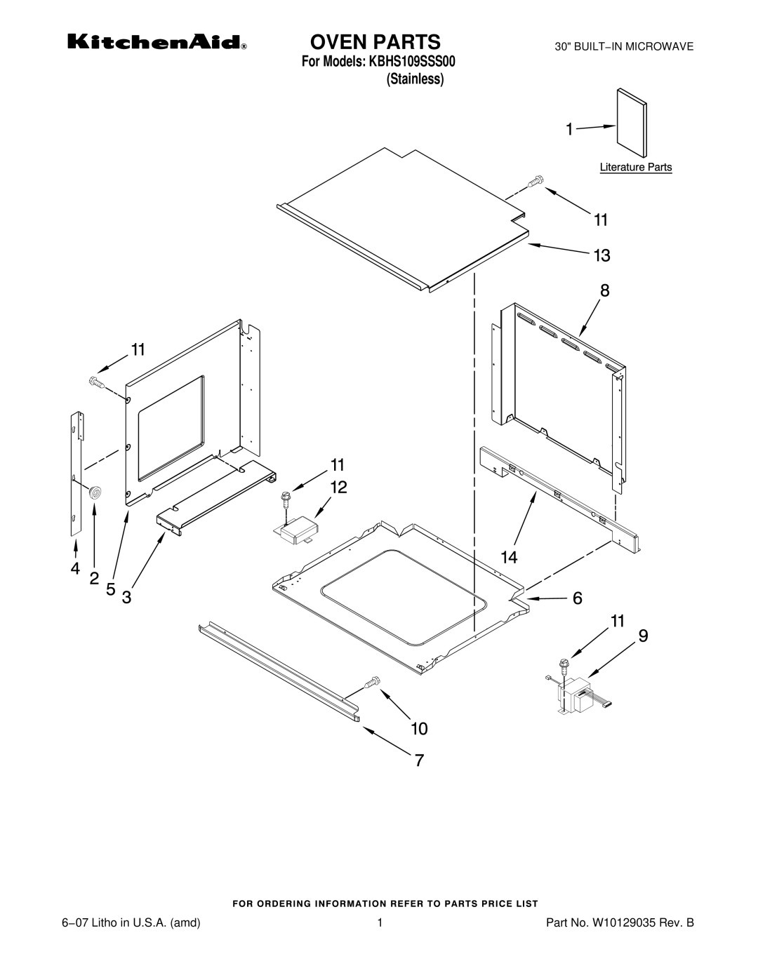 KitchenAid KBHS109SSS00 manual Oven Parts 