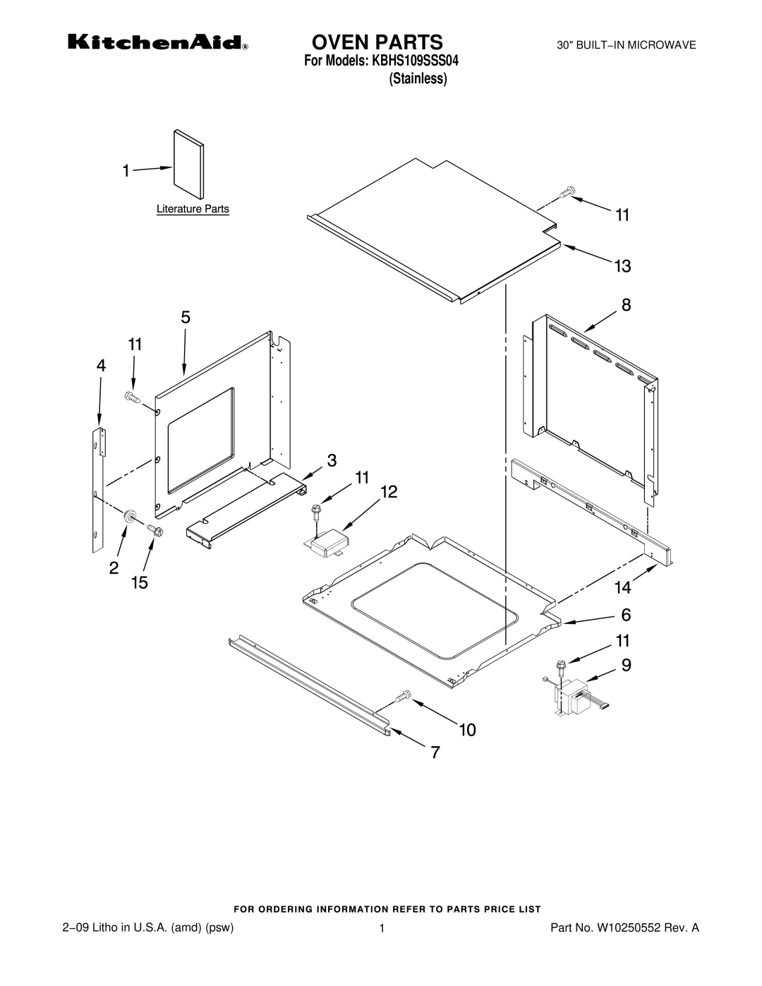 KitchenAid KBHS109SSS04 manual Oven Parts 