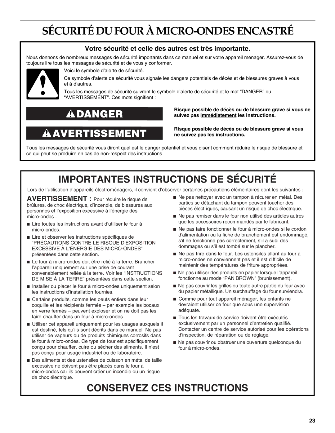 KitchenAid KEMS378 manual Sécurité DU Four À MICRO-ONDES Encastré, Votre sécurité et celle des autres est très importante 