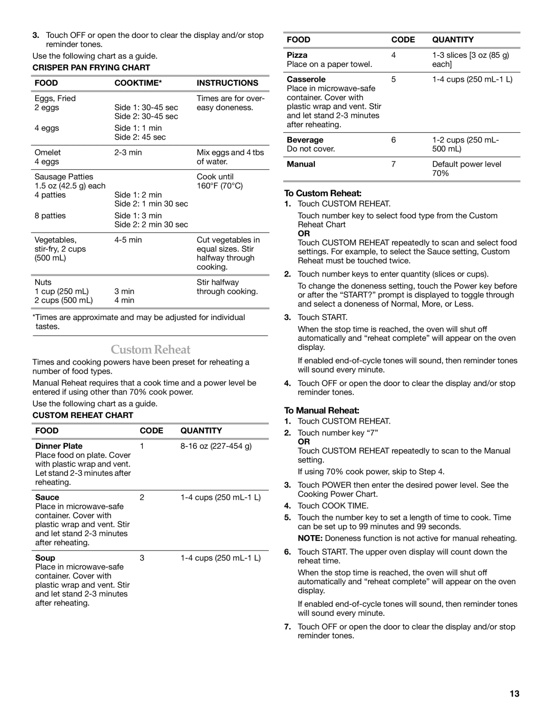 KitchenAid KBHS109, KBHS179 manual To Custom Reheat, To Manual Reheat 