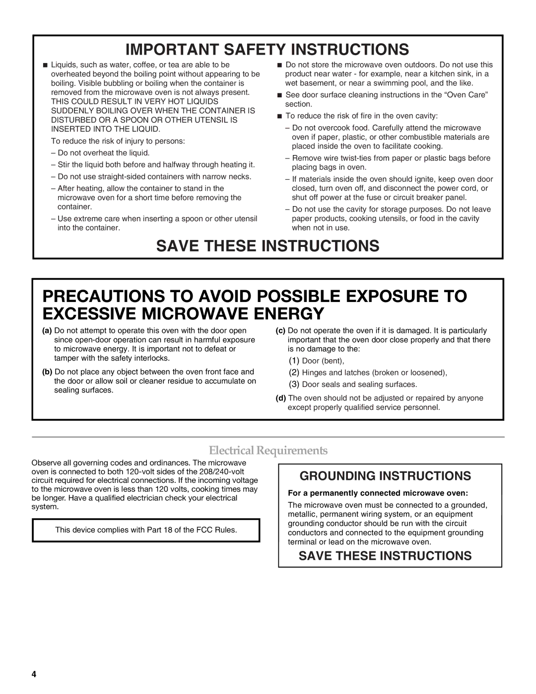 KitchenAid KBHS179, KBHS109 manual ElectricalRequirements, For a permanently connected microwave oven 