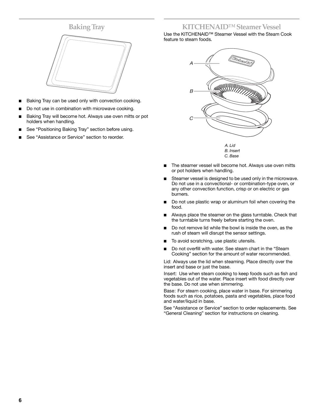 KitchenAid KBHS179, KBHS109 manual BakingTray, Kitchenaid Steamer Vessel 