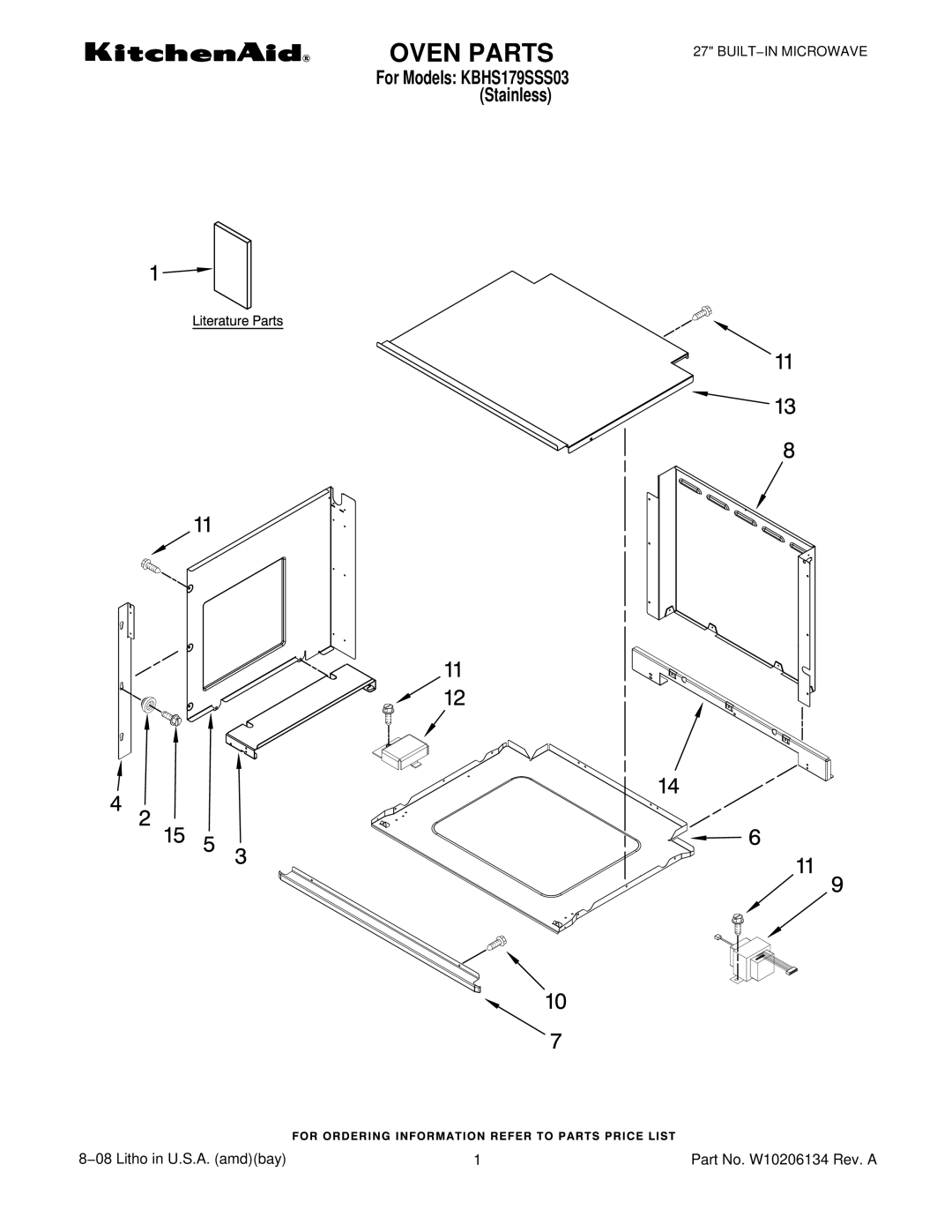 KitchenAid W10206134, KBHS179SSS03 manual Oven Parts 