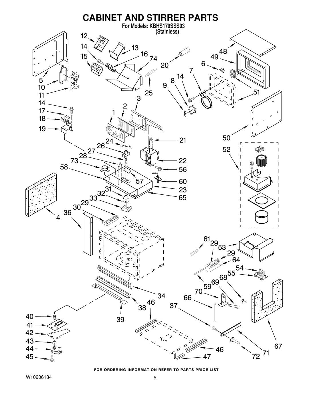 KitchenAid W10206134, KBHS179SSS03 manual Cabinet and Stirrer Parts 