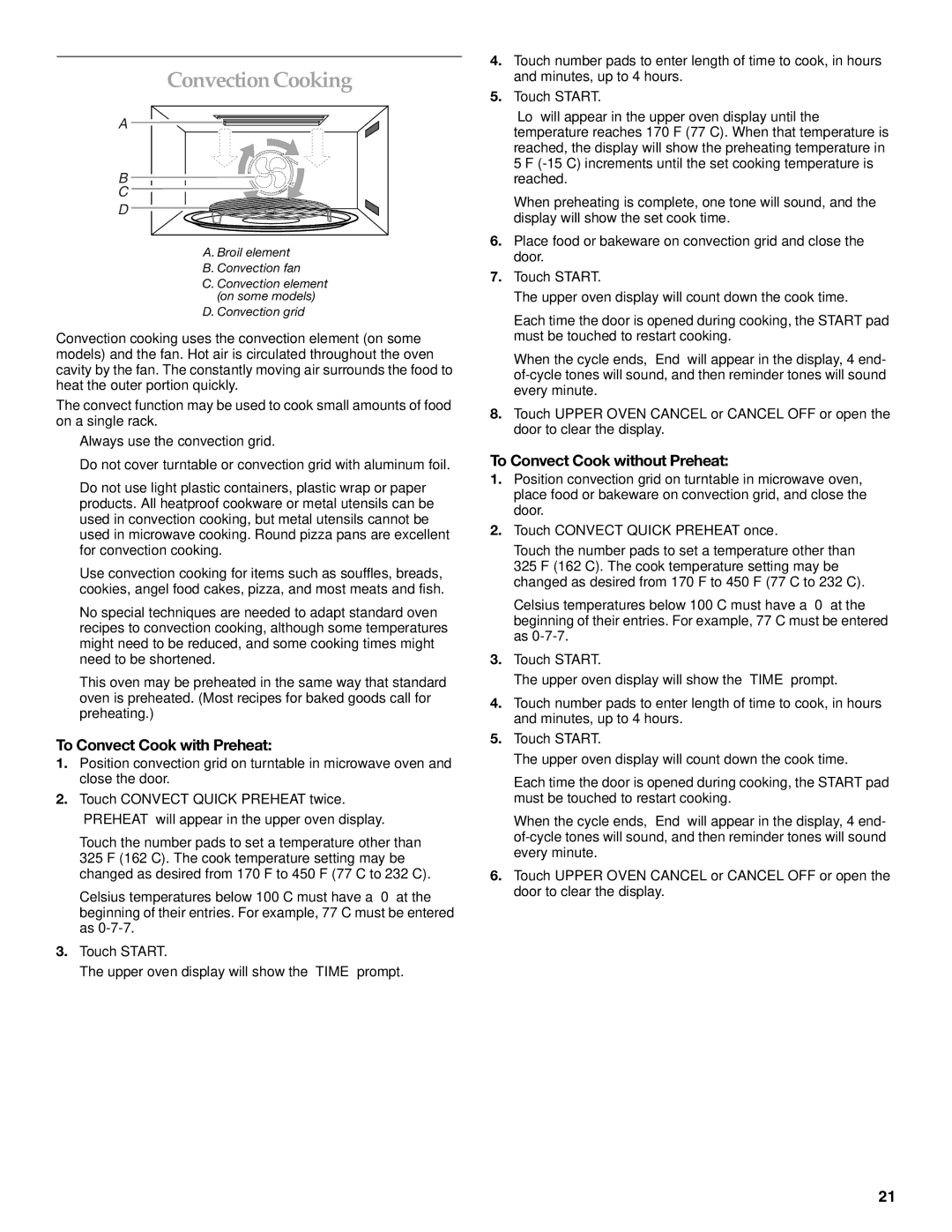 KitchenAid KBHV109, YKEHV309 manual Convection Cooking, To Convect Cook with Preheat, To Convect Cook without Preheat 