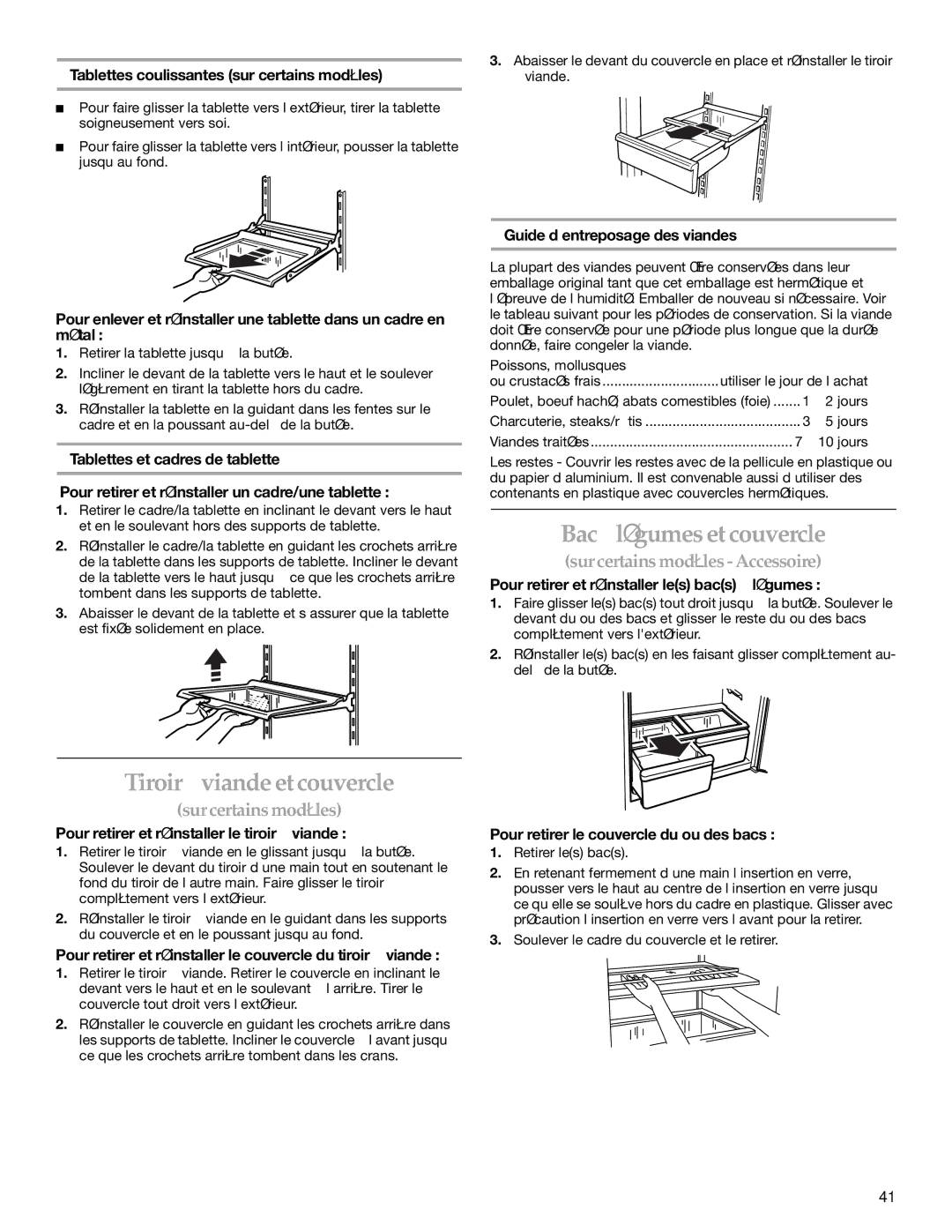 KitchenAid Bottom-Mount Refrigerator, KBLA20ELSS0, KBRA20ELWH0 Bac à légumes et couvercle, Tiroir à viande et couvercle 