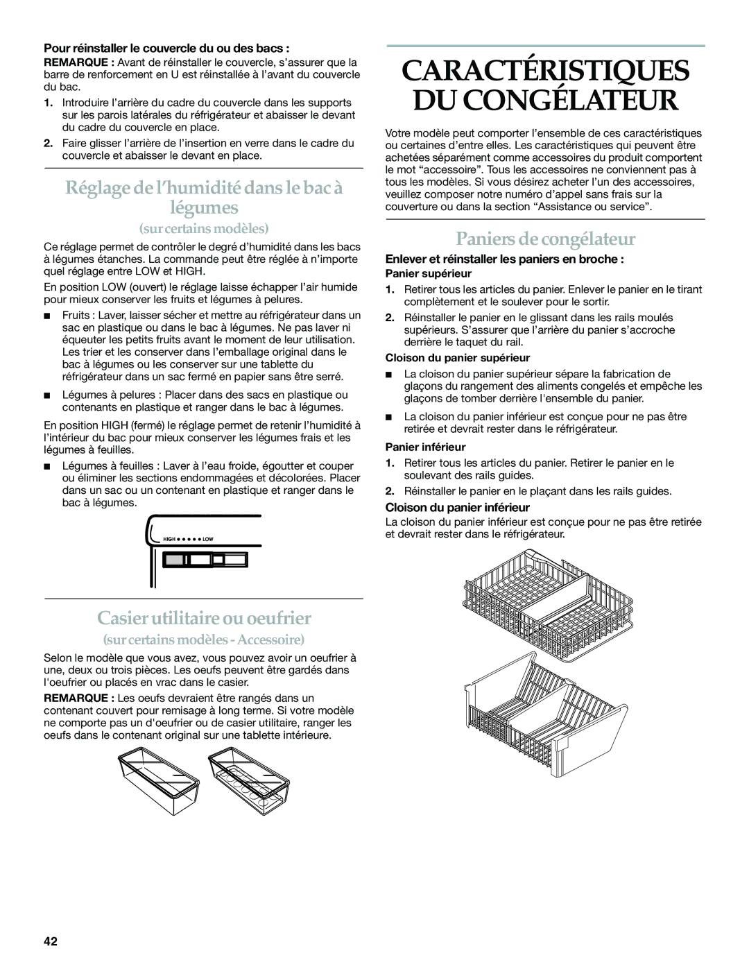 KitchenAid KBLA20ELSS0 Réglage de l’humidité dans le bac à Légumes, Paniers de congélateur, Casier utilitaire ou oeufrier 