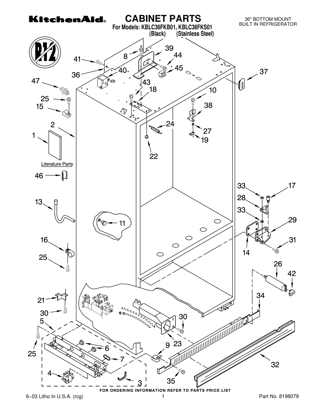 KitchenAid KBLC36FKB01, KBLC36FKS01 manual Cabinet Parts 