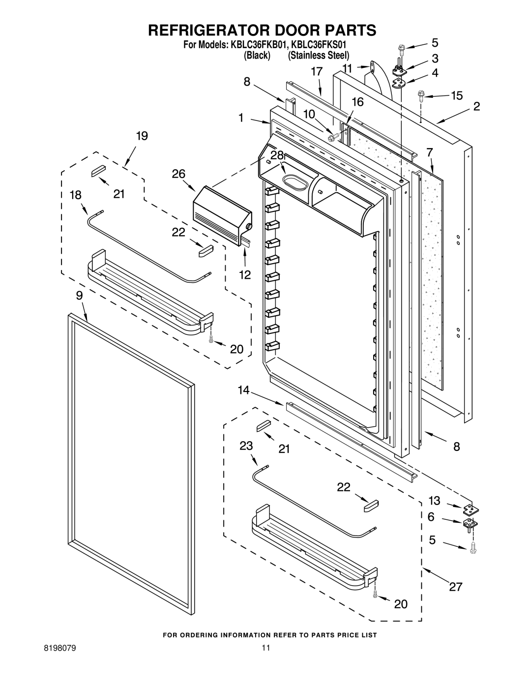 KitchenAid KBLC36FKB01, KBLC36FKS01 manual Refrigerator Door Parts 