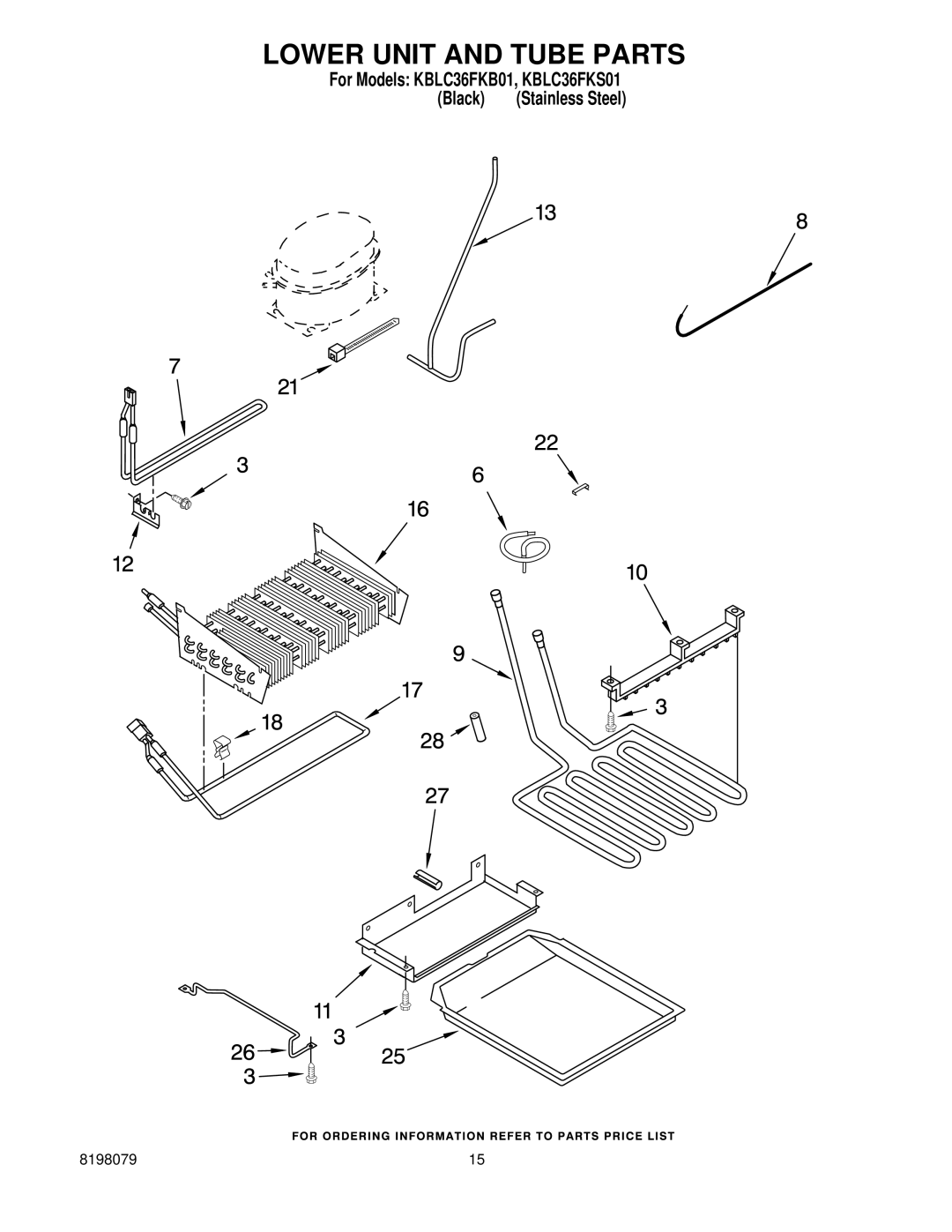 KitchenAid KBLC36FKB01, KBLC36FKS01 manual Lower Unit and Tube Parts 