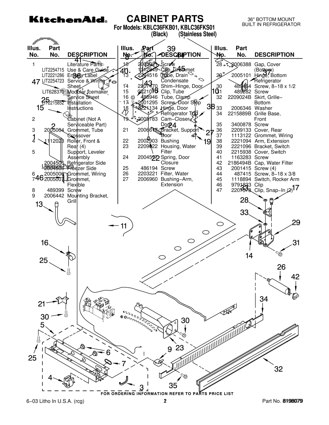 KitchenAid manual For Models KBLC36FKB01, KBLC36FKS01 Black Stainless Steel 