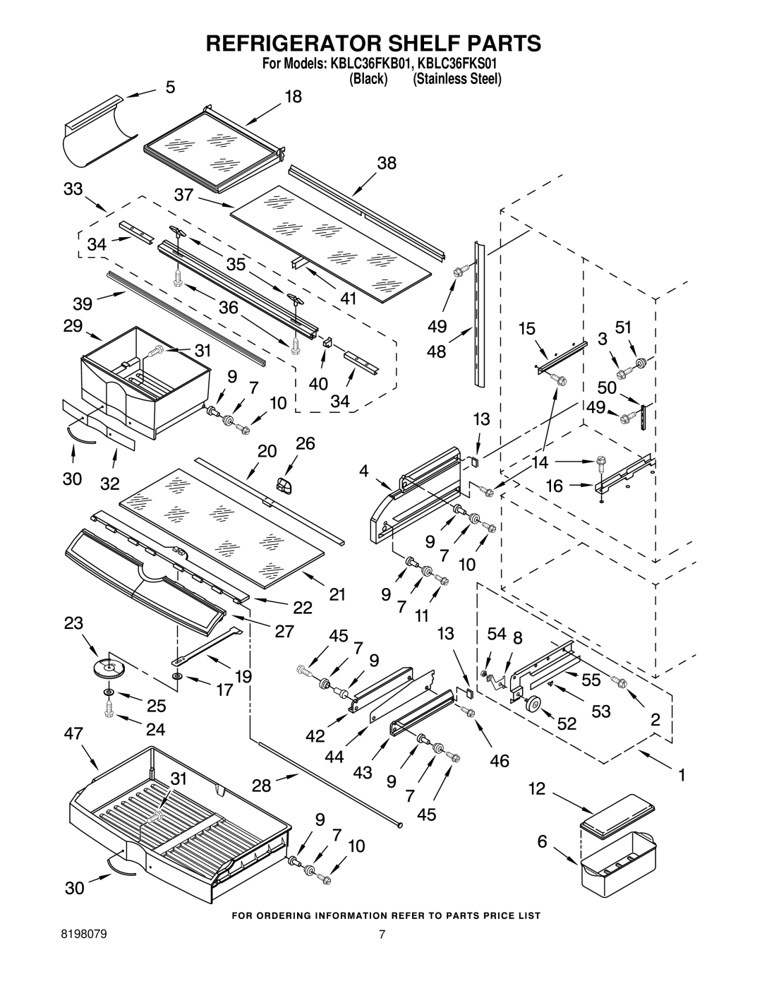 KitchenAid KBLC36FKB01, KBLC36FKS01 manual Refrigerator Shelf Parts 