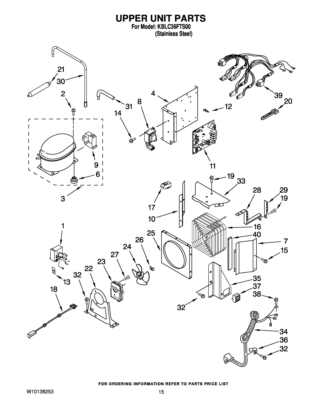 KitchenAid manual Upper Unit Parts, W10138253, For Model KBLC36FTS00 Stainless Steel 