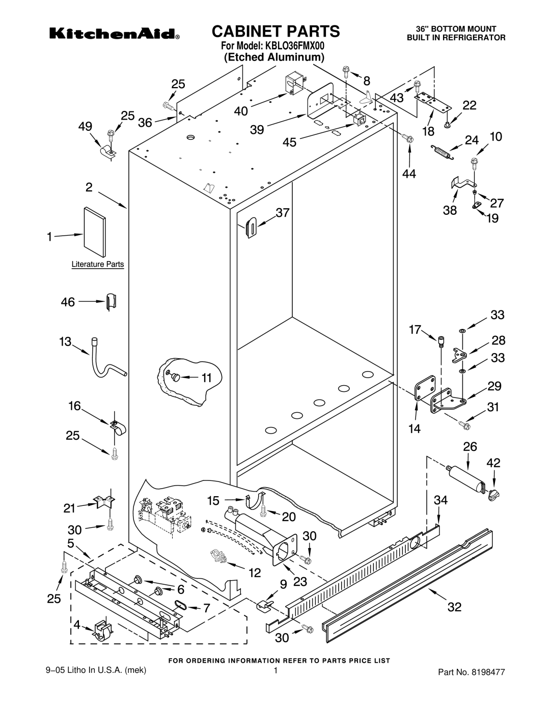 KitchenAid KBLO36FMX00 manual Cabinet Parts 