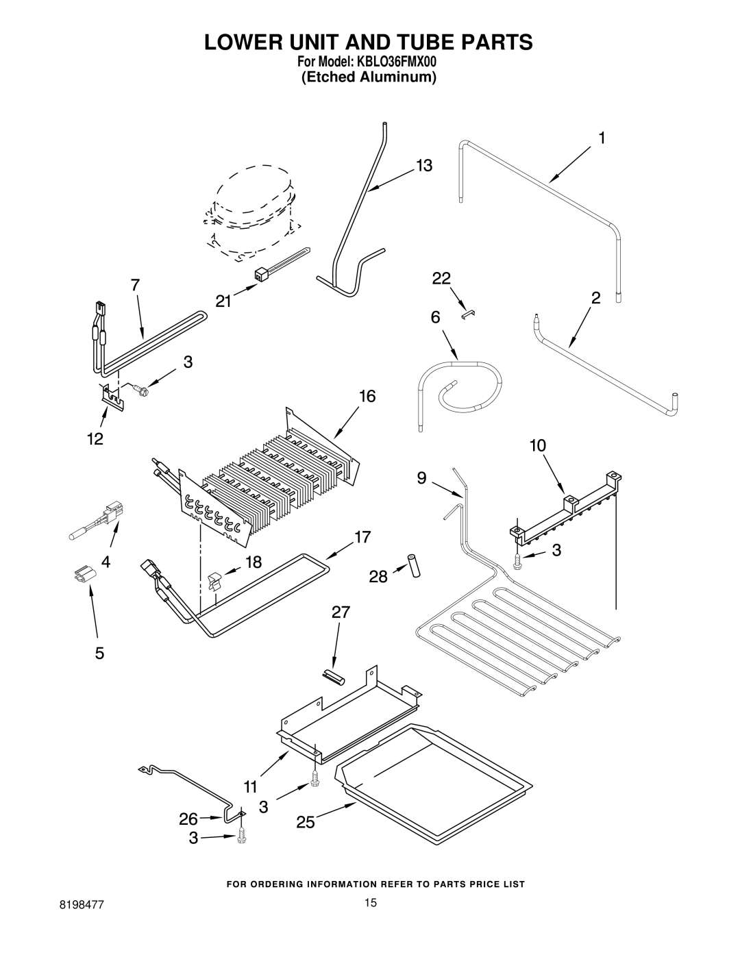 KitchenAid KBLO36FMX00 manual Lower Unit and Tube Parts 