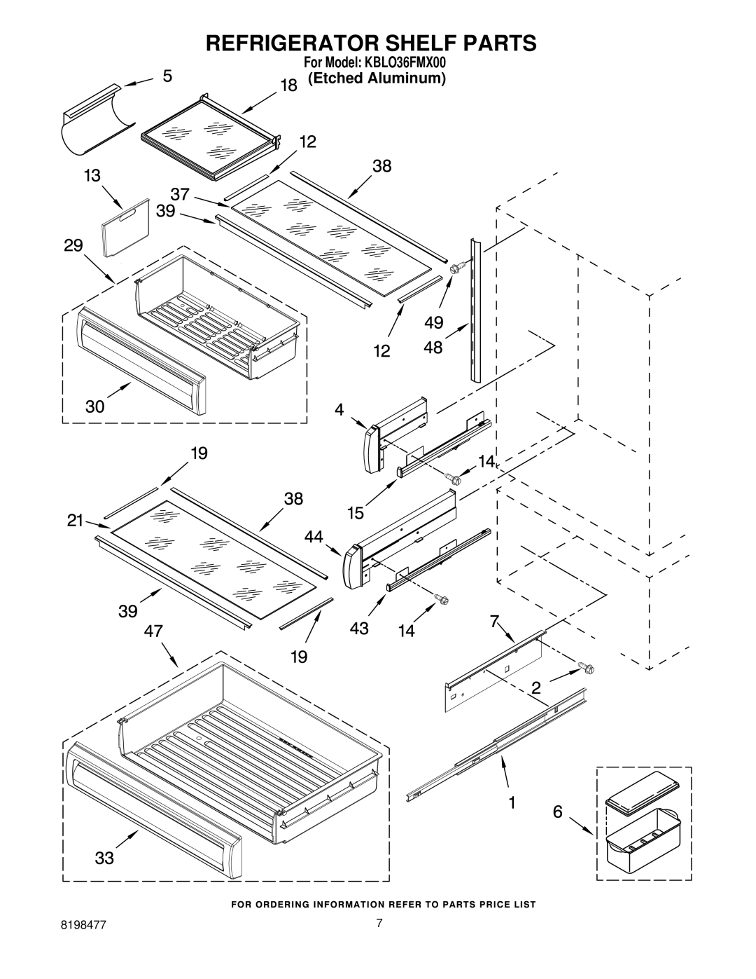 KitchenAid KBLO36FMX00 manual Refrigerator Shelf Parts 