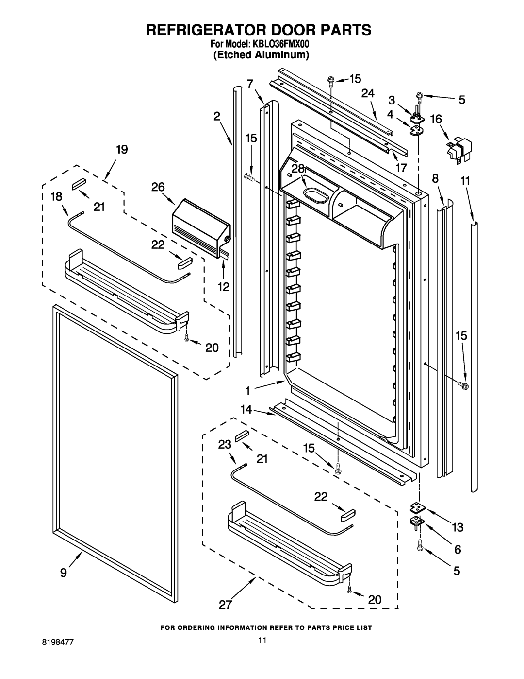 KitchenAid manual Refrigerator Door Parts, For Model KBLO36FMX00 Etched Aluminum 
