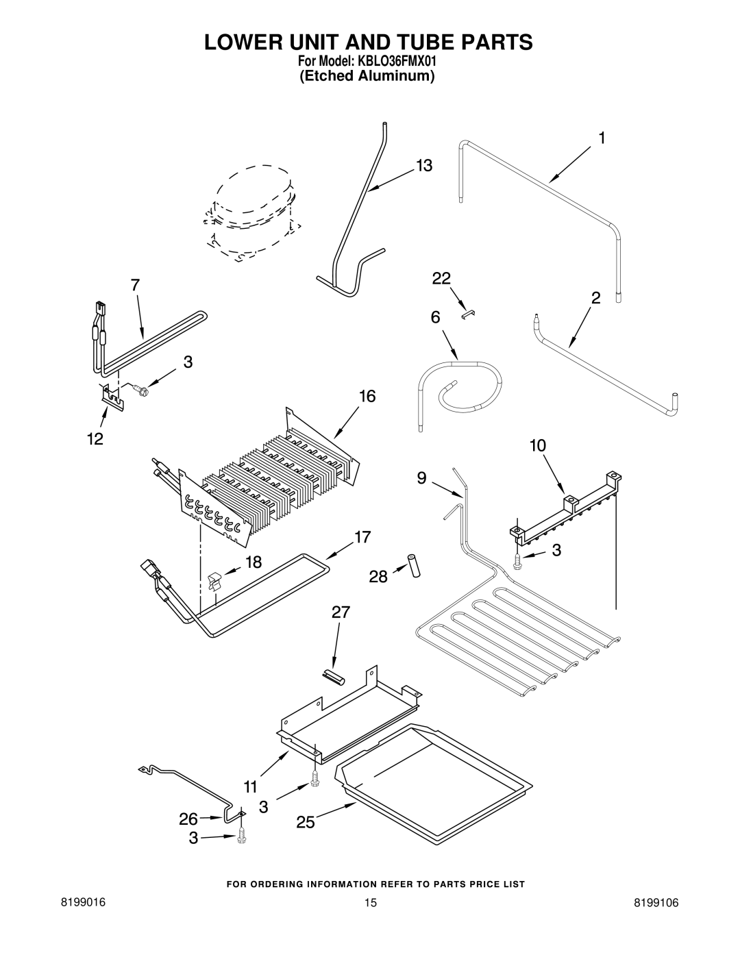 KitchenAid KBLO36FMX01 manual Lower Unit and Tube Parts 