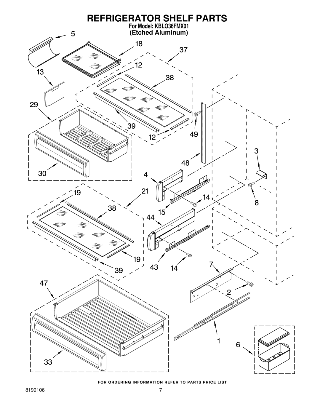 KitchenAid KBLO36FMX01 manual Refrigerator Shelf Parts 