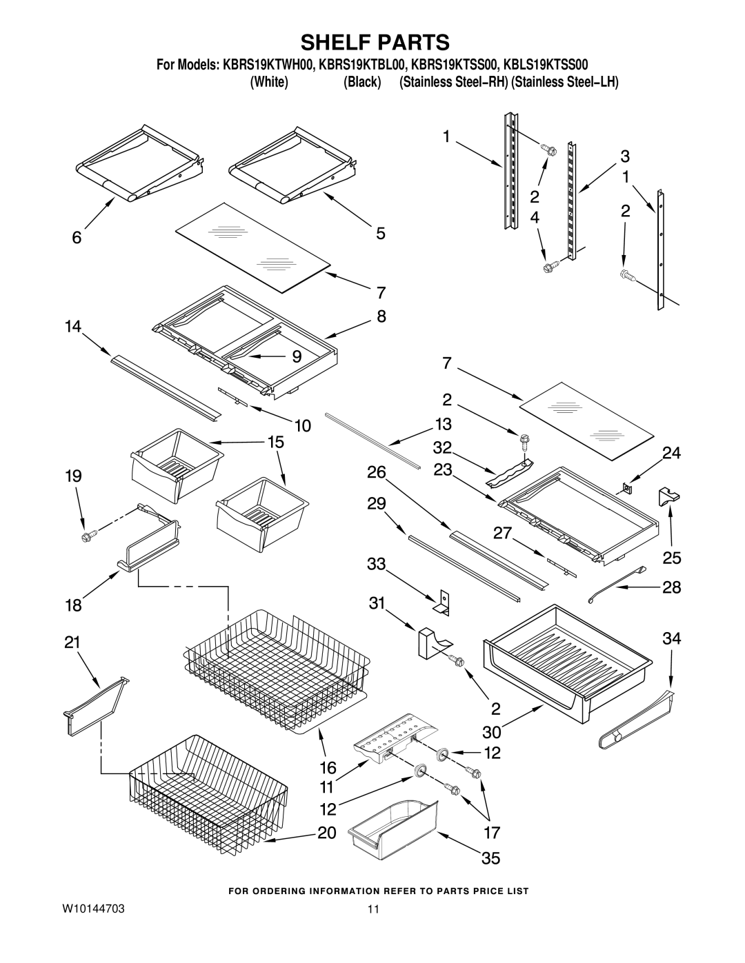 KitchenAid KBRS19KTWH00, KBLS19KTSS00, KBRS19KTBL00, KBRS19KTSS00 manual Shelf Parts 