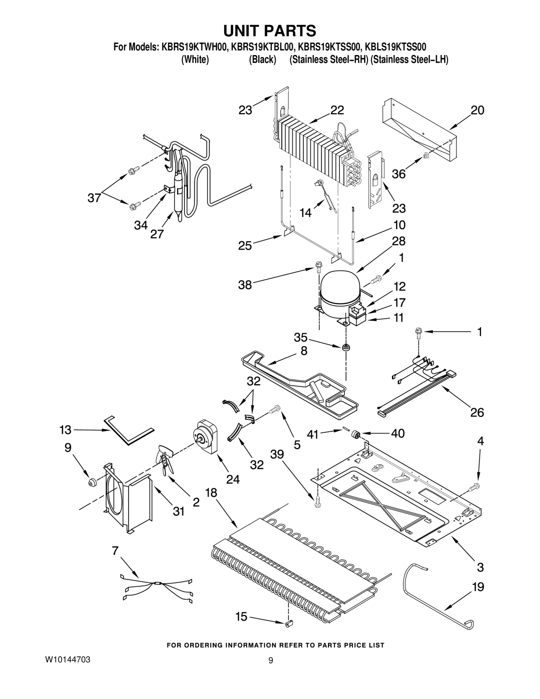 KitchenAid KBRS19KTBL00, KBLS19KTSS00, KBRS19KTSS00, KBRS19KTWH00 manual Unit Parts 