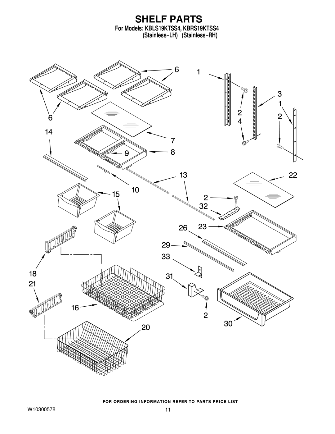 KitchenAid KBRS19KTSS4, KBLS19KTSS4 manual Shelf Parts 