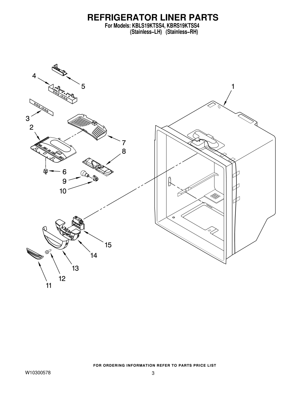 KitchenAid KBRS19KTSS4, KBLS19KTSS4 manual Refrigerator Liner Parts 