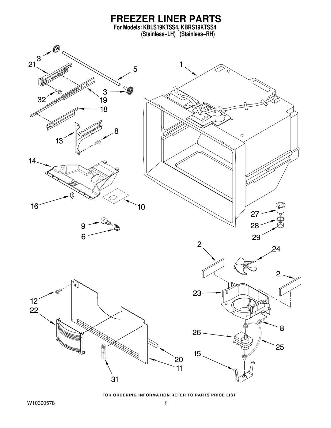 KitchenAid KBRS19KTSS4, KBLS19KTSS4 manual Freezer Liner Parts 