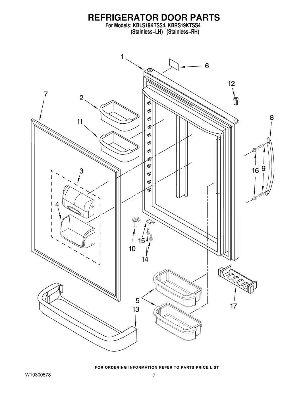 KitchenAid KBRS19KTSS4, KBLS19KTSS4 manual Refrigerator Door Parts 