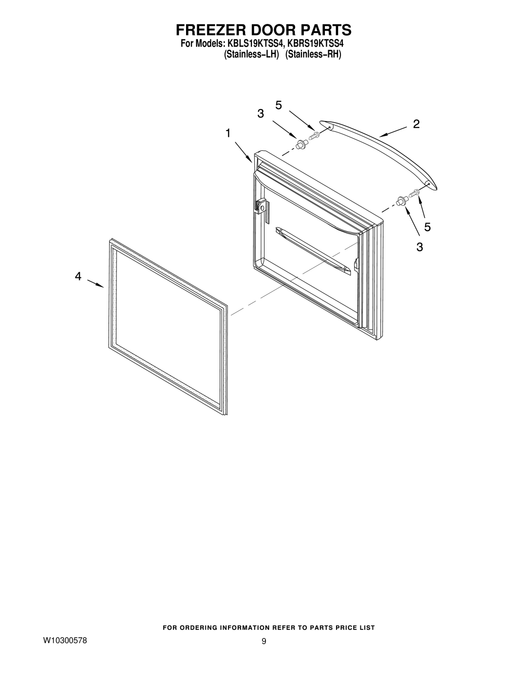 KitchenAid KBRS19KTSS4, KBLS19KTSS4 manual Freezer Door Parts 