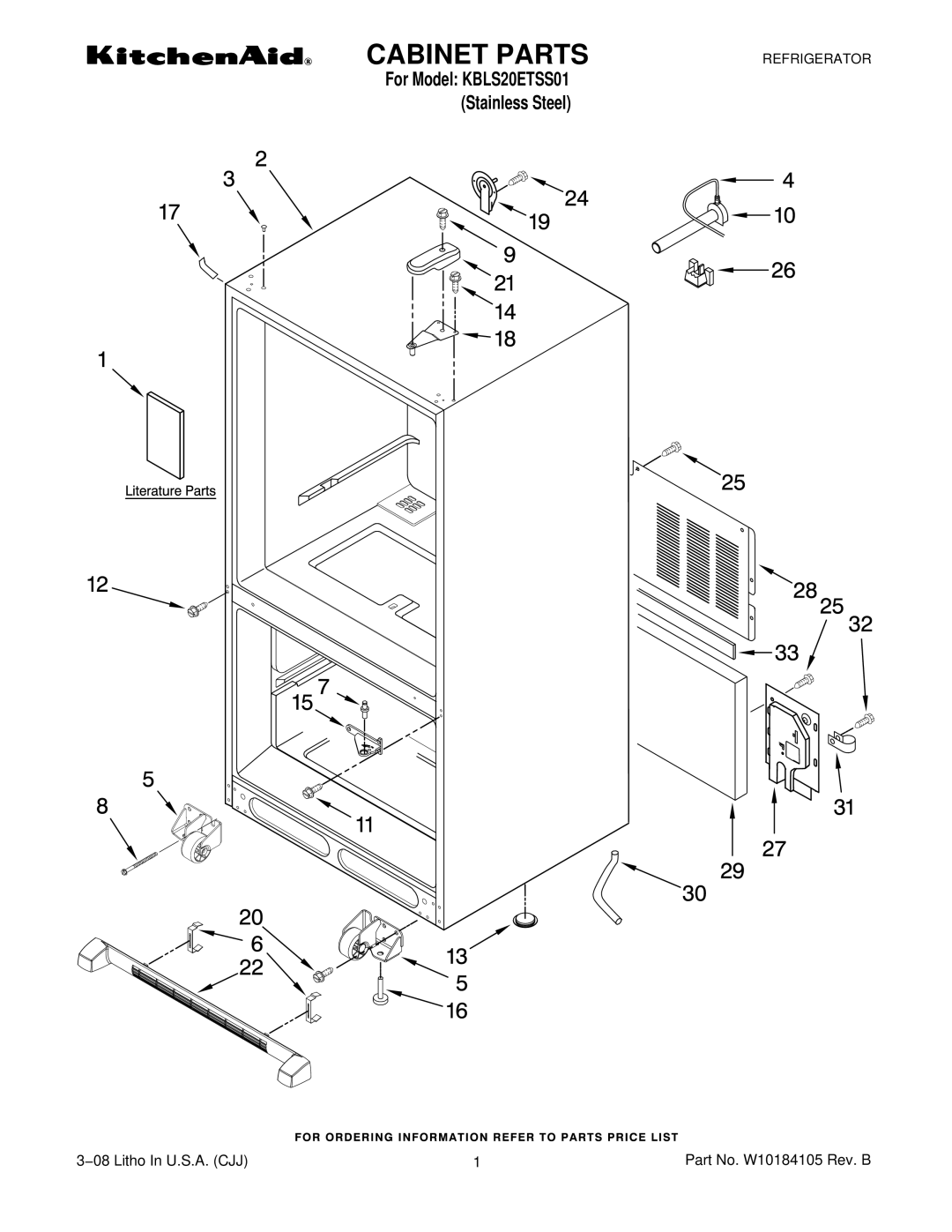 KitchenAid KBLS20ETSS01 manual Cabinet Parts 