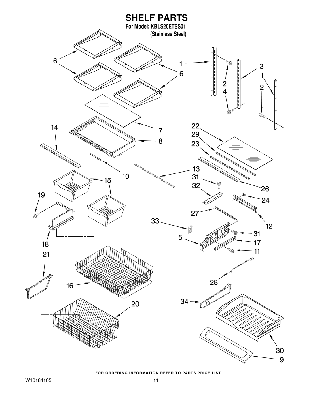 KitchenAid KBLS20ETSS01 manual Shelf Parts 