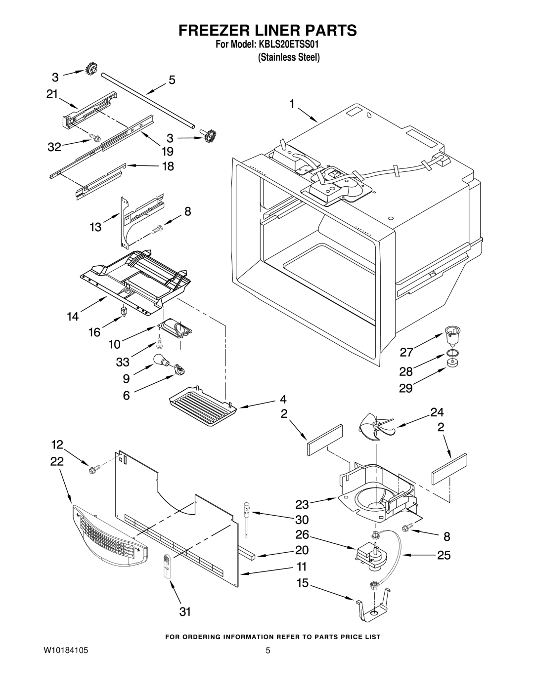 KitchenAid KBLS20ETSS01 manual Freezer Liner Parts 