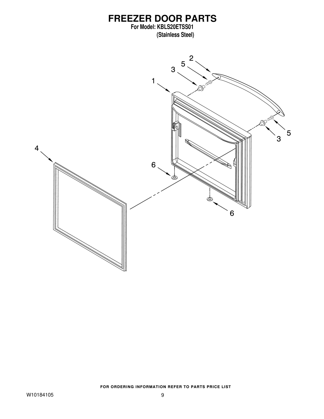 KitchenAid KBLS20ETSS01 manual Freezer Door Parts 