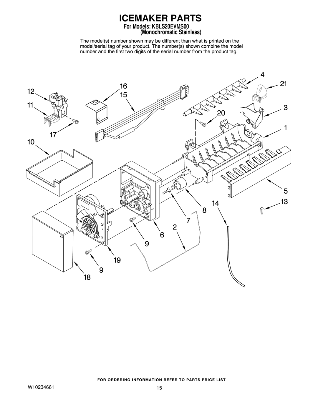 KitchenAid KBLS20EVMS00 manual Icemaker Parts 