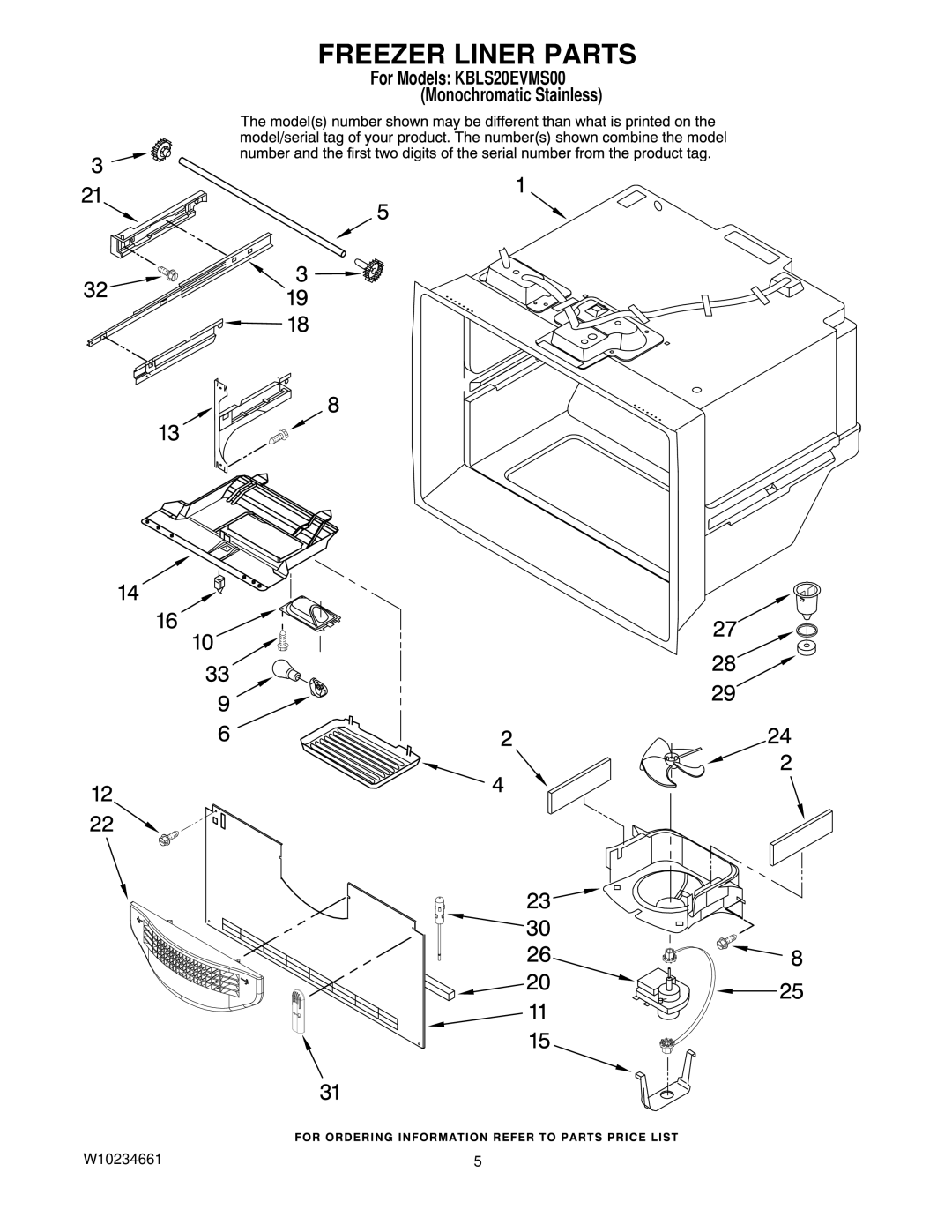 KitchenAid KBLS20EVMS00 manual Freezer Liner Parts 