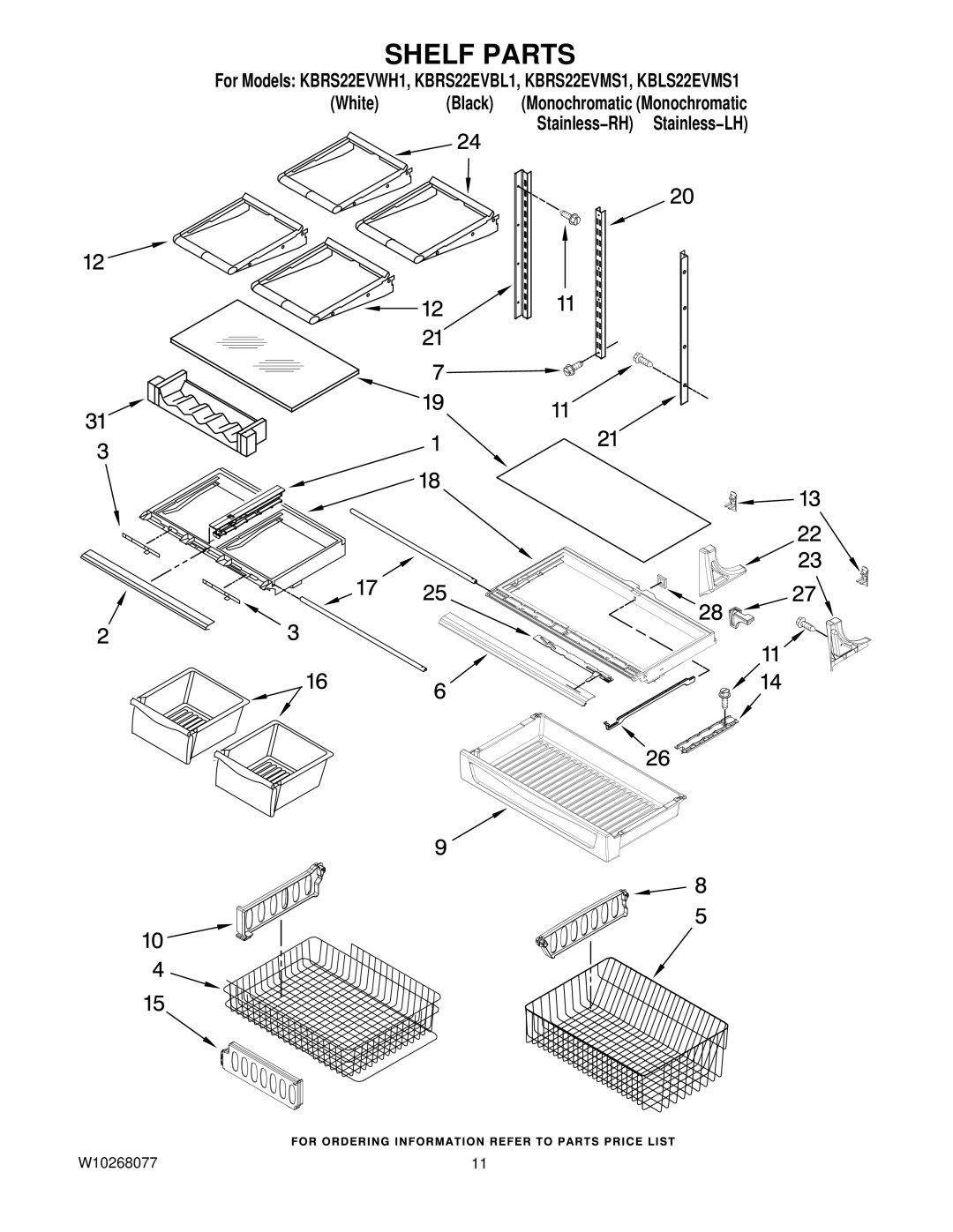 KitchenAid KBRS22EVMS1, KBLS22EVMS1, KBRS22EVWH1, KBRS22EVBL1 manual Shelf Parts 